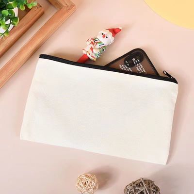 Custom Logo Printed Canvas Zipper White Make-up Bag voor reizen en cosmetische opslag