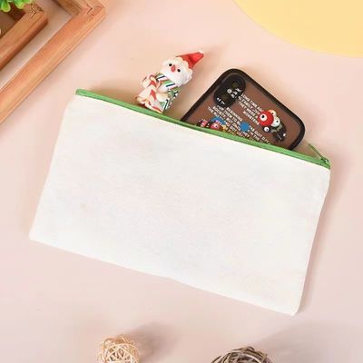 Custom Logo Printed Canvas Zipper White Make-up Bag voor reizen en cosmetische opslag