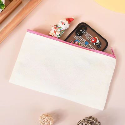 Custom Logo Printed Canvas Zipper White Make-up Bag voor reizen en cosmetische opslag