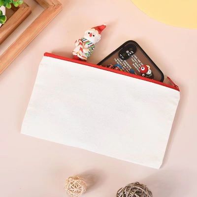 Custom Logo Printed Canvas Zipper White Make-up Bag voor reizen en cosmetische opslag