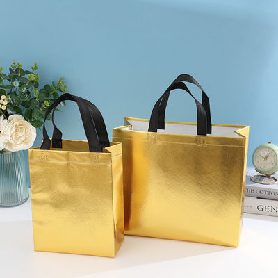 Gepersonaliseerde kleur non-geweven gelamineerde winkeltas met gouden kleur en handvatlengte
