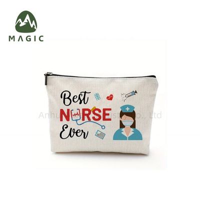 Custom Logo Printed Storage Bag Toiletry Travel Make-up Bag Herbruikbaar Canvas Jute Cotton Cosmetic Bag