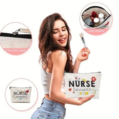 Custom Logo Printed Storage Bag Toiletry Travel Make-up Bag Herbruikbaar Canvas Jute Cotton Cosmetic Bag