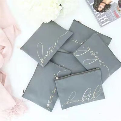 Op maat gemaakt bruidsmeisje cadeautjes Blank Canvas Make-up Tassen met Zipper sluiting Gepersonaliseerd