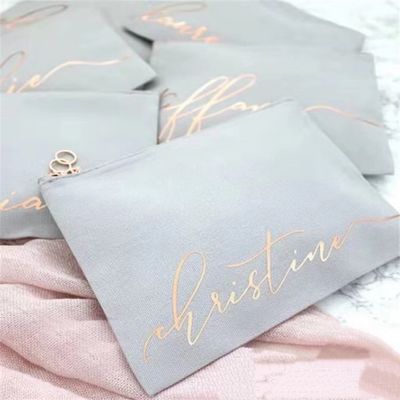 Op maat gemaakt bruidsmeisje cadeautjes Blank Canvas Make-up Tassen met Zipper sluiting Gepersonaliseerd