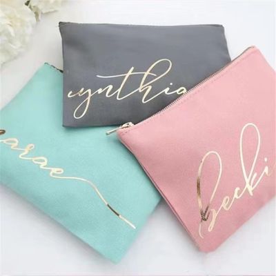 Op maat gemaakt bruidsmeisje cadeautjes Blank Canvas Make-up Tassen met Zipper sluiting Gepersonaliseerd