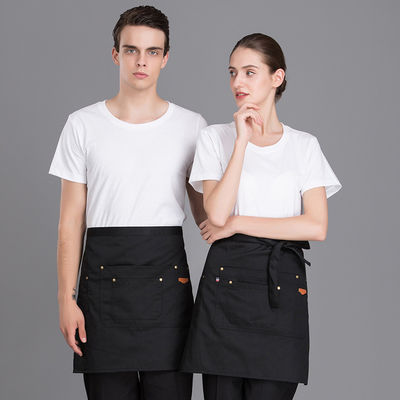 Polyester katoen mengsel halve taille schort met denim materiaal en aangepaste logo drukken