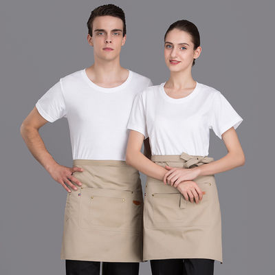 Polyester katoen mengsel halve taille schort met denim materiaal en aangepaste logo drukken