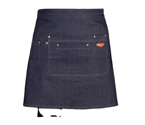 Polyester katoen mengsel halve taille schort met denim materiaal en aangepaste logo drukken