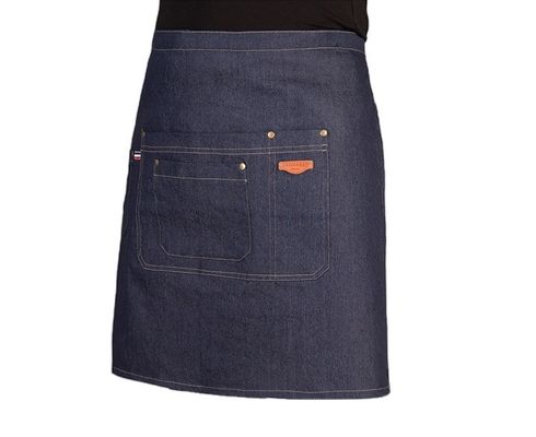 Polyester katoen mengsel halve taille schort met denim materiaal en aangepaste logo drukken