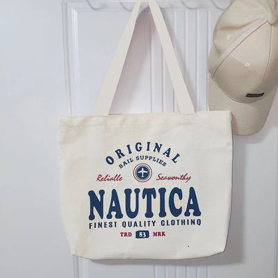 Twee riemen Printing Plain Canvas Tote Bags met Custom Logo Polyester Lining Cotton Fabric Shopping Bag