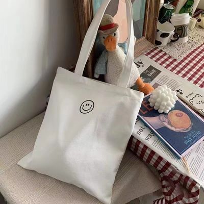 Twee riemen Printing Plain Canvas Tote Bags met Custom Logo Polyester Lining Cotton Fabric Shopping Bag