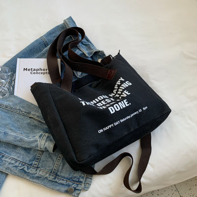 Gepersonaliseerde logo brief katoenen doek Tote zak met polyester bekleding en grote capaciteit