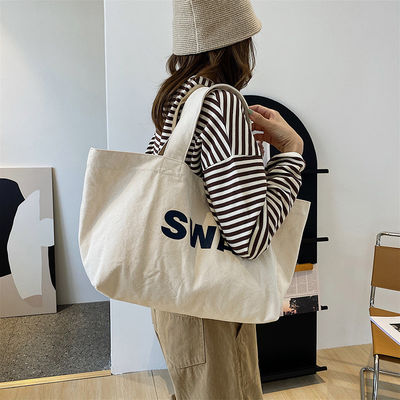 Eco Custom Large Canvas Tote Bag Cross Body Cotton Bag met zak en rits