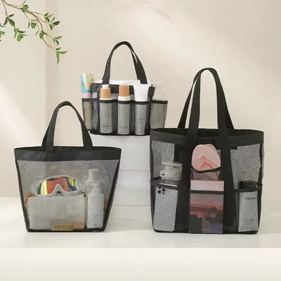 Summer Essential Mesh Beach Tote Bag met meerdere zakken en aangepaste kleur
