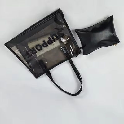 Gepersonaliseerde logo PVC ritszak voor feest Zwart PVC Tote winkeltas