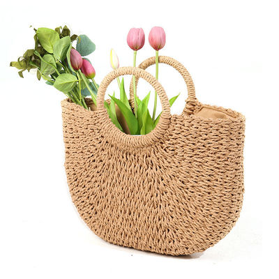 Middelgrote Straw Beach Tote Bag met Bali Fashion Print en Cartoon Pattern Design