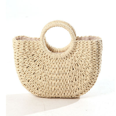 Middelgrote Straw Beach Tote Bag met Bali Fashion Print en Cartoon Pattern Design