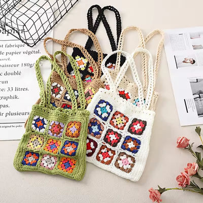 OEM/ODM Acceptabel Crochet Vrouwen Schoudertassen Oma Vierkante Tote Tassen Gebreide Handtassen