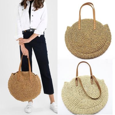 Crochet Handtas Vrouwen Grote Zomer Ronde Aanpassing Kleur Marokkaanse Papier Zee Strand Tote Straw Bag