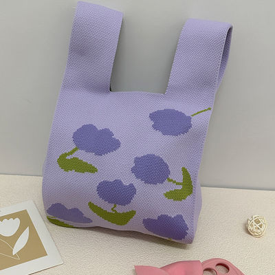 Mode Luxe Bloemen Patroon Mini Handtas Vrouwen Handtas Winkelen Schattige Gebreide Tote Bag