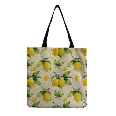 Aanpasbaar Canvas Fashion Fruit Print Schoudertote Herbruikbare Stoffen Winkelwagen OEM