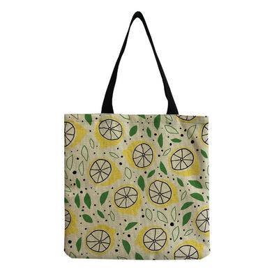 Aanpasbaar Canvas Fashion Fruit Print Schoudertote Herbruikbare Stoffen Winkelwagen OEM