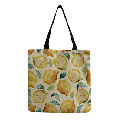 Aanpasbaar Canvas Fashion Fruit Print Schoudertote Herbruikbare Stoffen Winkelwagen OEM