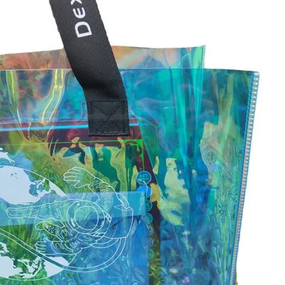 Duidelijke winkeltas Transparent gelatine laser Iriscente PVC Tote Bag Met Geprinte Custom Logo