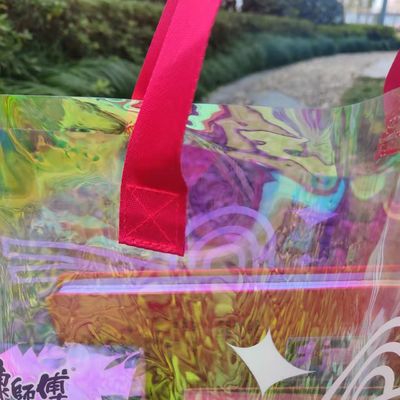Duidelijke winkeltas Transparent gelatine laser Iriscente PVC Tote Bag Met Geprinte Custom Logo
