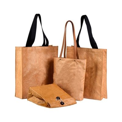 Unisex grote gekneusde wasbare handtas van kraftpapier met aangepast logo en enkel handvat