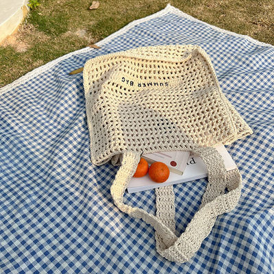 Custom Embroidery Logo Cotton Crochet Summer Lady Beach Bag voor het dagelijks leven avonturen