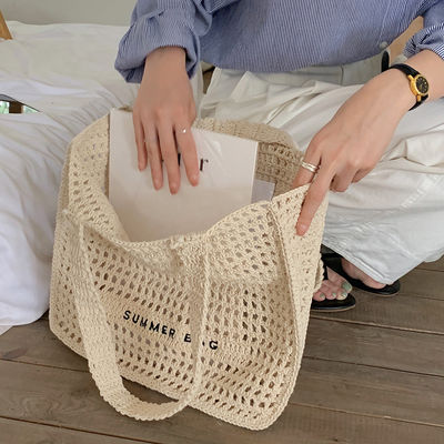 Custom Embroidery Logo Cotton Crochet Summer Lady Beach Bag voor het dagelijks leven avonturen