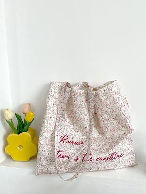 Custom Pink Floral Beach Tote Bag Natuurlijk Canvas Dames Schoudertas voor vrouwen