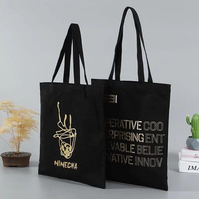 Dagelijks schoolleven Custom Print Logo Herbruikbaar Gewoon Zwart Vriendelijk Katoen Canvas Tote Bag