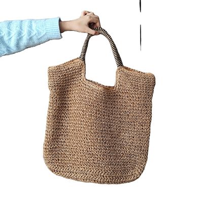 Hoge capaciteit Koreaanse stijl vrouwen stro strand vakantie picknicktas met custom logo