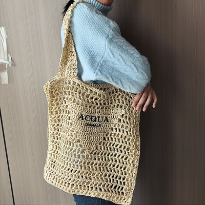Hoge capaciteit Koreaanse stijl vrouwen stro strand vakantie picknicktas met custom logo