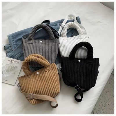 Corduroy Handtas Custom Logo Print Crossbody Vrouwen Winkelwagen Mini Tote Bag Stijl