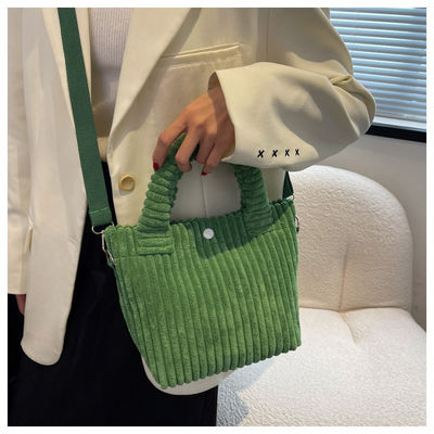 Corduroy Handtas Custom Logo Print Crossbody Vrouwen Winkelwagen Mini Tote Bag Stijl