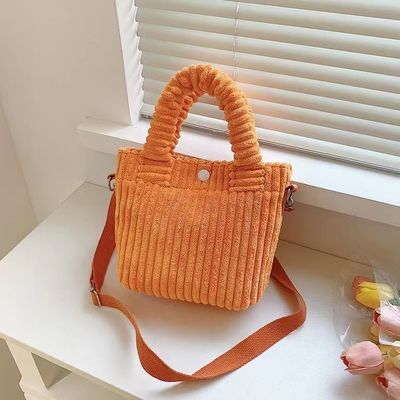 Corduroy Handtas Custom Logo Print Crossbody Vrouwen Winkelwagen Mini Tote Bag Stijl