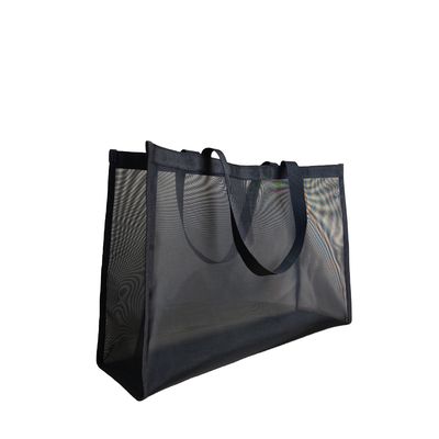 Grote capaciteit Custom Logo Print Black Mesh Tote Bag voor winkelen en strand