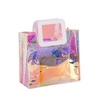 Stijlvolle herbruikbare PVC laser transparante holografische tas voor strandtas liefhebbers