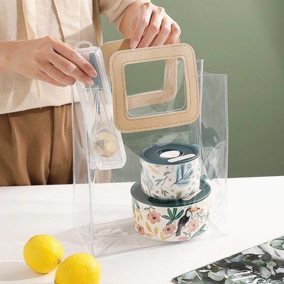 Leerhandvat herbruikbare handtas Transparent PVC Plastic Gift Wrap Tote Bag