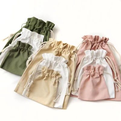 Custom Candy Color Recycle Organic Cotton Canvas Fabric Drawstring Bag voor verpakking