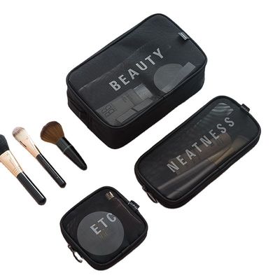 Handled Style Waterdicht Doorzichtig Nylon Mesh Custom Logo Grote make-up cosmetische zak