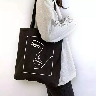 Gepersonaliseerde druk katoen zwart doek Tote zak voor winkelen Nieuwste modieuze stijl