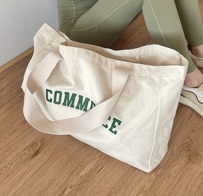 Natuurlijke extra grote doek tas met logo druk voor winkels