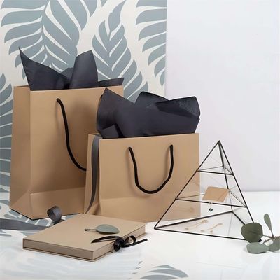 Handled Style Custom Private Logo Printed Zwart Papier Tote Bag voor Gepersonaliseerd Geschenk