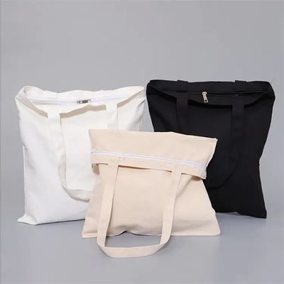 Custom Design Natuurlijke kleur 100% katoenen doek Tote Bag met rits voor Eco Shopping