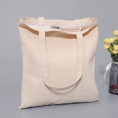 Custom Design Natuurlijke kleur 100% katoenen doek Tote Bag met rits voor Eco Shopping